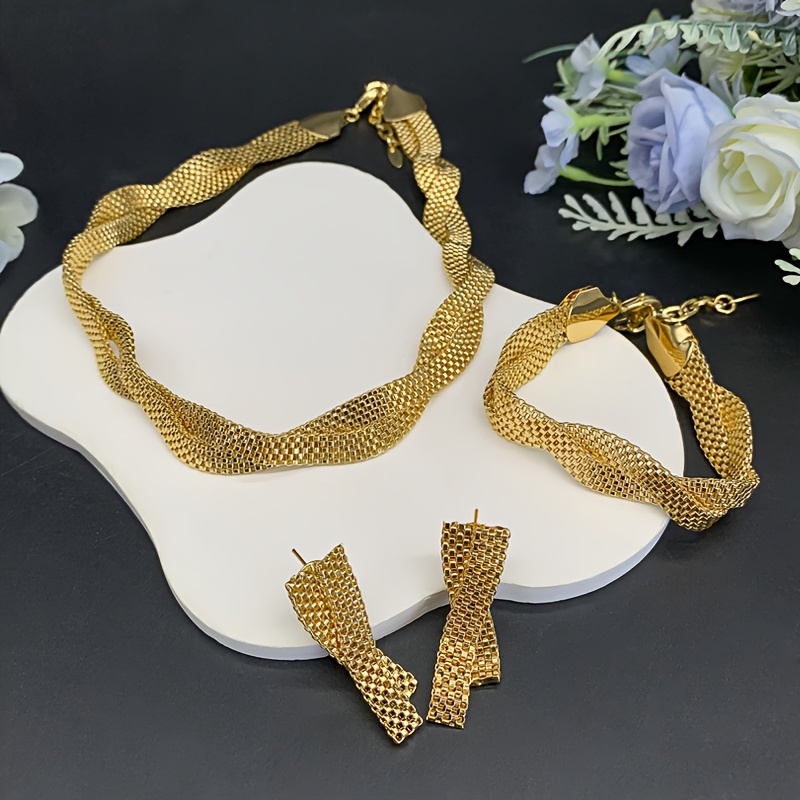 Middle Eastern Dubai Bride Cross Earrings Necklace & Bracelet Set